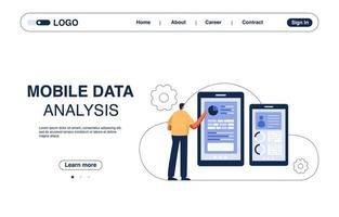 Mobile Data analysis landing page. web banner template. Vector illustration.