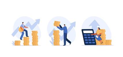 Income growth and profit earnings as financial progress. Set of Business.  Vector Illustration