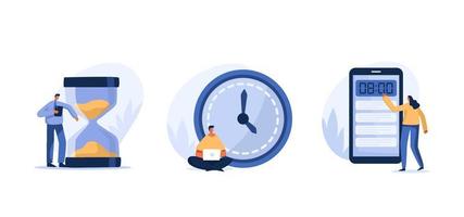 time management. Hourglass, alarm clock, digital time on smartphones. The concept of time in various forms. flat character illustration. vector