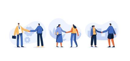 Cooperate or become a partner and agreements to help businesses succeed. Relationships, Education, handshake. flat character illustration. vector