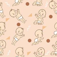 Set Cute Baby Babies Boy Cartoon Flat With Abstract Brown Object Collection Illustration Lite Pink. vector