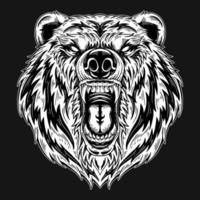 arte oscuro cabeza de oso bestia estilo de eclosión dibujado a mano vector