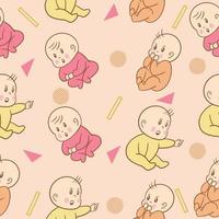 Set Cute Baby Babies Boy Cartoon Flat With Abstract Colorful Object Collection Illustration Lite Pink. vector