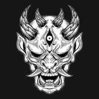 Dark Art Devil Face Mask Skull Hand Drawn Hatching Style vector