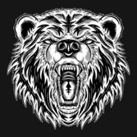 arte oscuro cabeza de oso bestia estilo de eclosión dibujado a mano vector