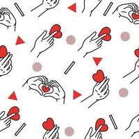 Women Girl Hand Red Love Gesture with Abstract Black and Red Object Red Hearth Flat Line Art Illustration White. vector