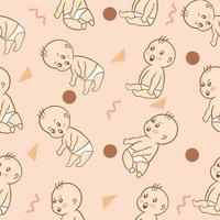 Set Cute Baby Babies Boy Cartoon Flat With Abstract Brown Object Collection Illustration Lite Pink. vector