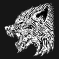 arte oscuro cabeza de lobo bestia estilo de eclosión dibujado a mano vector