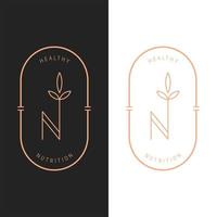 Elegant vector nutrition oval logo template in two color variations. Art Deco style logotype design for luxury company branding. Premium identity design. Letter N
