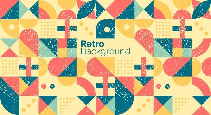 Vector illustration. 70s retro funky graphic. Grunge texture. Minimalist landscape set. Geometric Background.