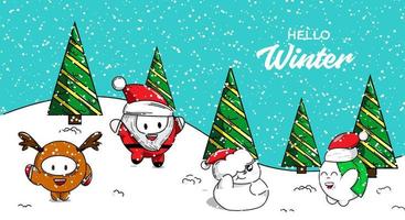 Vector illustration Christmas funny  winter snow background. merry christmas and happy new year