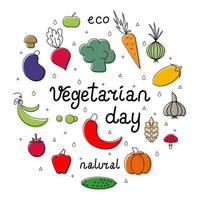 World vegetarian day. International october holiday. Hand drawn typography with vegetable silhouette. Vector phrase calligraphy text