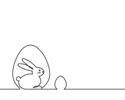 Happy Easter art. Vector single line rabbit illustration. Outline bunny in eggs silhouette.