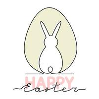 Happy Easter. Vector single line art. Postcard with picture of bunny and eggs silhouette
