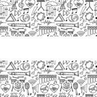 Abstract background music, with tape recorder, silhouette in circle shape. Vector doodle set musical instruments. hand drawn illustration