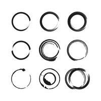 Grungy circle blob spots. Set of black round vintage frames. Vector strokes illustration.