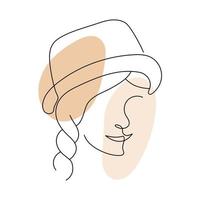 Simple line art woman face. Outline Person illustration on modern style. Abstract girl portrait vector
