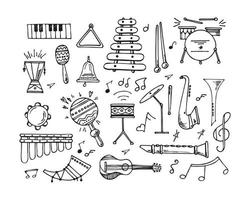 doodle set musical instruments. Vector hand drawn illustration