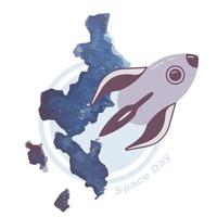 día del espacio. día de la cosmonáutica. cohete en el fondo de un elemento acuarela de la tierra. vector