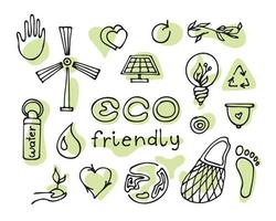 Zero waste lifestyle hand drawn set. vector doodle illustration. Collection of eco and natural elements. Go green concept. Isolated objects