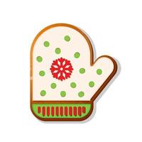 Merry Christmas. Christmas gingerbread cookies with picture of mitten. Winter holiday food. Vector illustration