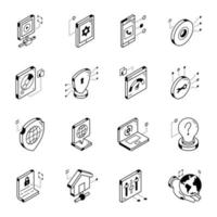 Isometric Line Icons of Web and Cybersecurity vector