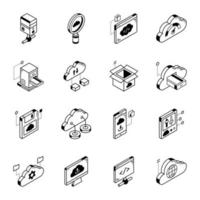 Isometric Line Icons of Cloud Technology vector