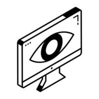 icono isométrico llamativo de monitoreo cibernético vector