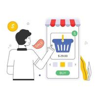 A flat illustration of mobile purchase for web and apps vector