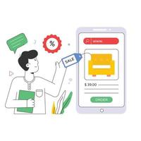 A flat illustration of mobile purchase for web and apps vector