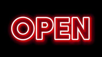 Neon Open sign animation on a black background, red neon open sign. video