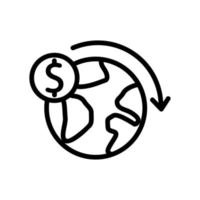 ilustración de contorno de vector de icono de transferencia de dinero de planeta