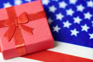 Gift box on USA flag photo