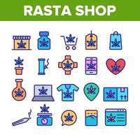 conjunto de iconos de vector de elementos de color de tienda rasta