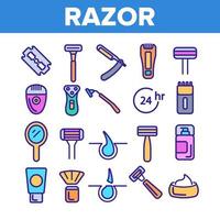 Razor, Shaving Accessories Vector Linear Icons Set