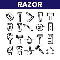 Razor, Shaving Accessories Vector Linear Icons Set