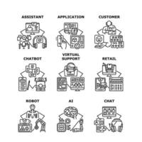 Ilustraciones de vectores de iconos de soporte virtual