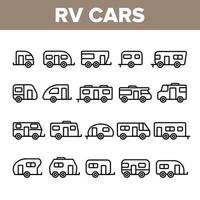 colección rv autocaravana coches vehículo iconos conjunto vector