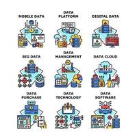 tecnología de datos establecer iconos ilustraciones vectoriales vector