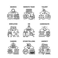 Ilustraciones de vectores de iconos de conjunto de negocios de agencia