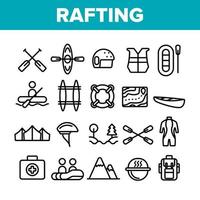viaje de rafting, conjunto de iconos de vector lineal deportivo