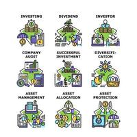 conjunto de iconos de gestión de activos ilustraciones vectoriales