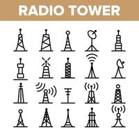 conjunto de iconos lineales vectoriales de torres y mástiles de radio vector