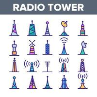 Radio Towers And Masts Vector Linear Icons Set