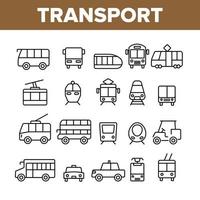 conjunto de iconos lineales de vector de transporte público y vehículo