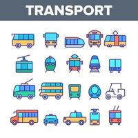 color, transporte público, y, vehículo, vector, lineal, iconos, conjunto vector