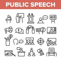 conjunto de iconos de línea delgada de vector de discurso público