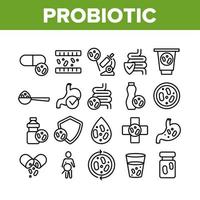 conjunto de iconos de colección de bacterias probióticas vector