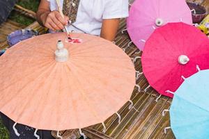 Yong girl painting on umbrella photo