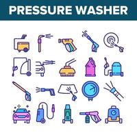 Pressure Washer Tool Collection Icons Set Vector